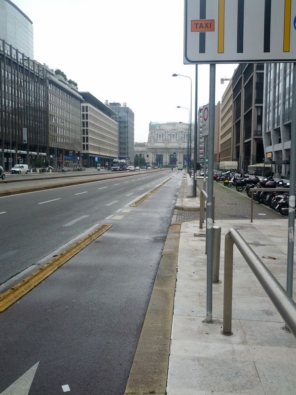 Narrow entrance to the motorcycle parking